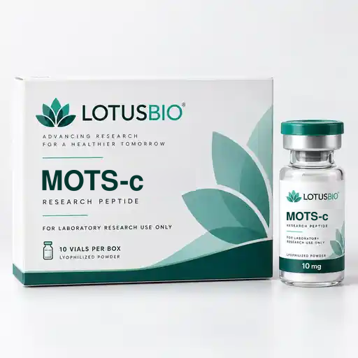 MOTS-C research peptide packaging illustration by LotusBio